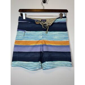 Patagonia Board Mens 36 Large Blue Orange Striped Swim Trunks Drawstring Unlined
